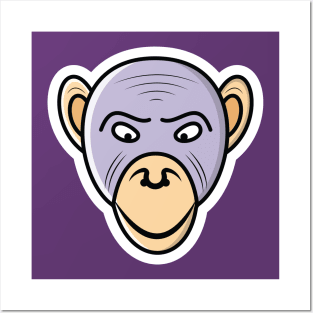 Monkey Head Cartoon Character Sticker vector illustration. Animal nature icon concept. cheerful monkey head sticker vector design on pink background with shadow. Posters and Art